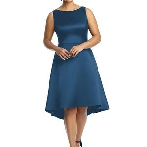 Bateau Neck Satin High Low Cocktail Dress - Alfred Sung
